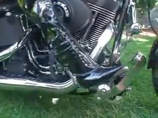 2 girls revving motorcycle in boots, free adult clip ee